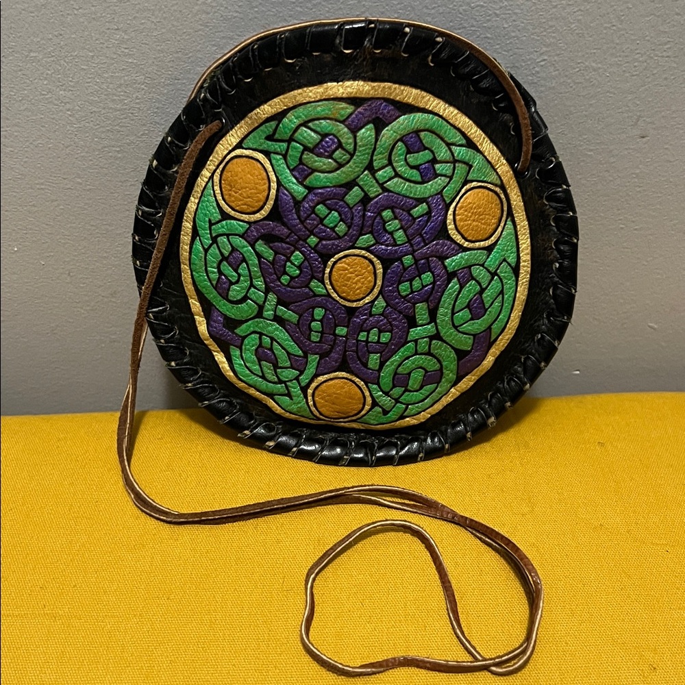 Ethnic Leather Circular Handcrafted Pouch Bag